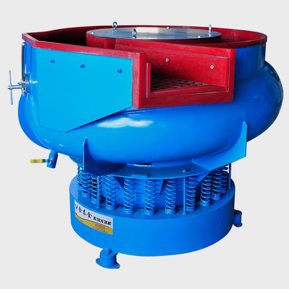 SurfacePolish a large vibratory bowl finishing machine with a discharge gate, archive equipment photograph.