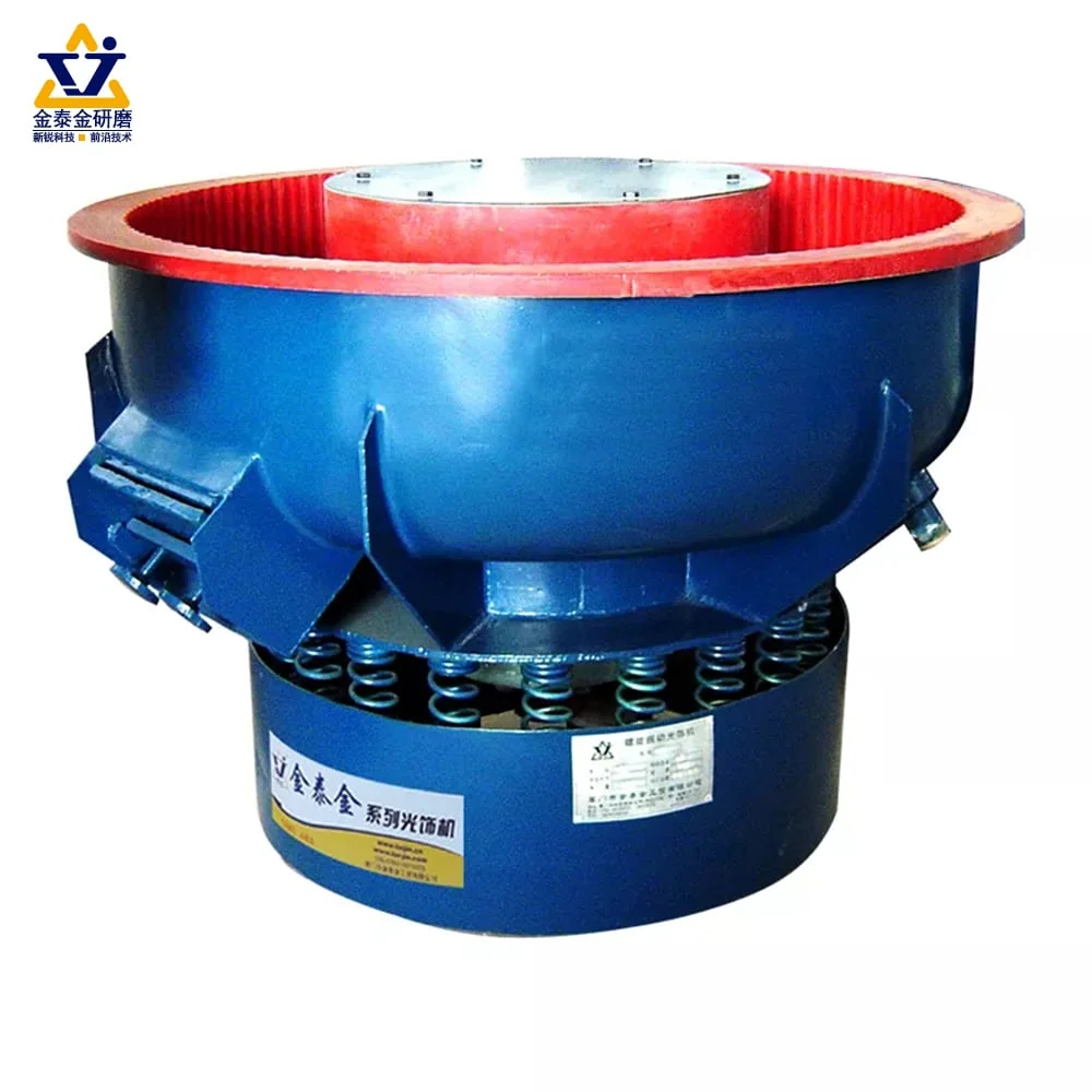 Vibratory bowl finishing machine with polyurethane lined bowl and spring base