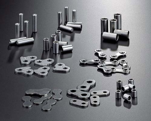 Stainless chain pins, rollers and link plates finished to a uniform bright surface