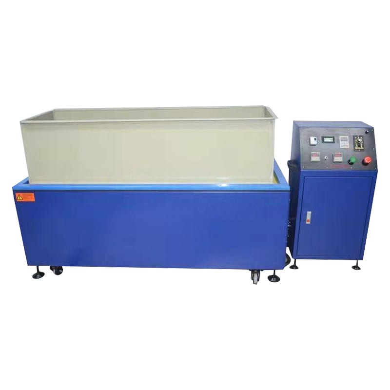 Automated flat-translation magnetic pin deburring system OBD series with stainless steel container and standalone digital PLC control console