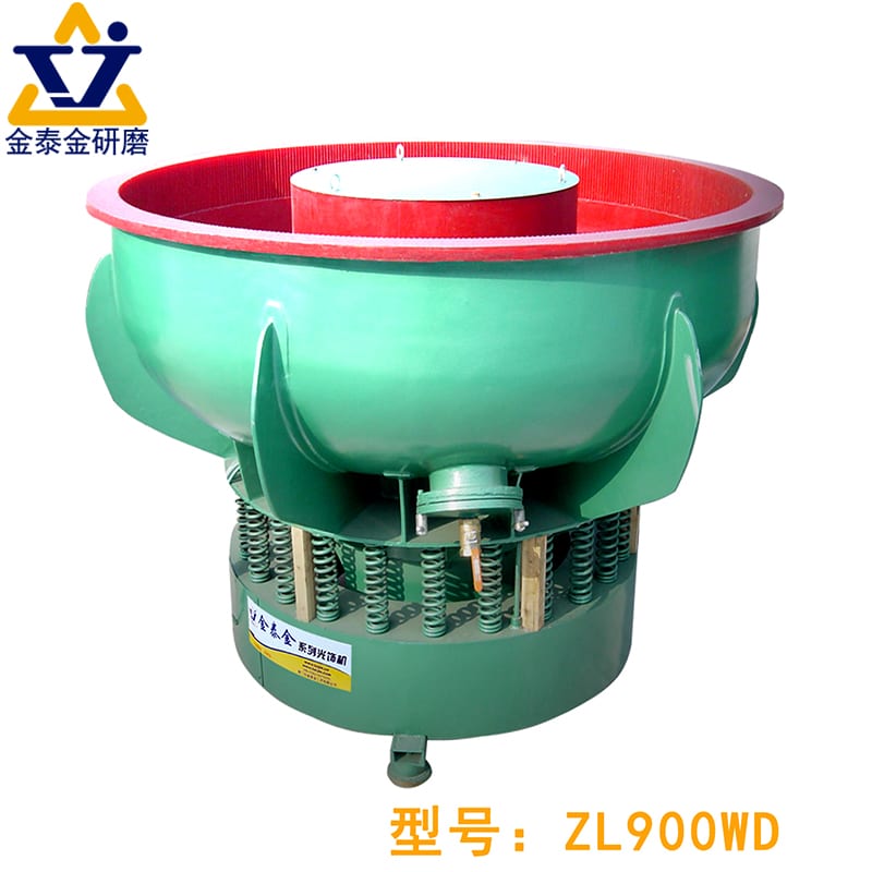 A floor-standing vibratory bowl finisher, model ZL900WD, with the polyurethane-lined chamber and the centre post visible