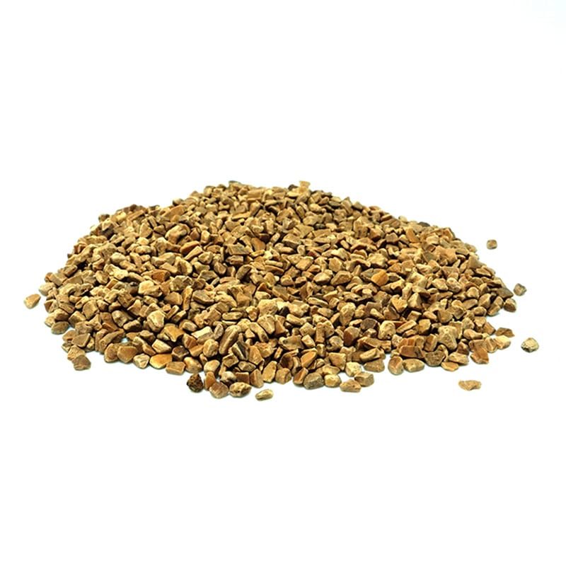 Dry walnut shell media: irregular brown particles graded for dry tumbling